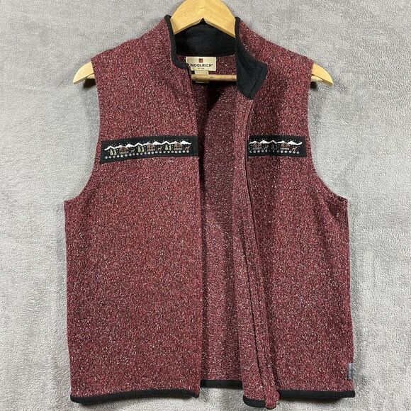 Woolrich Vest Womens L Cranberry Full Zip Cardigan Christmas Winter Holiday - Picture 4 of 12